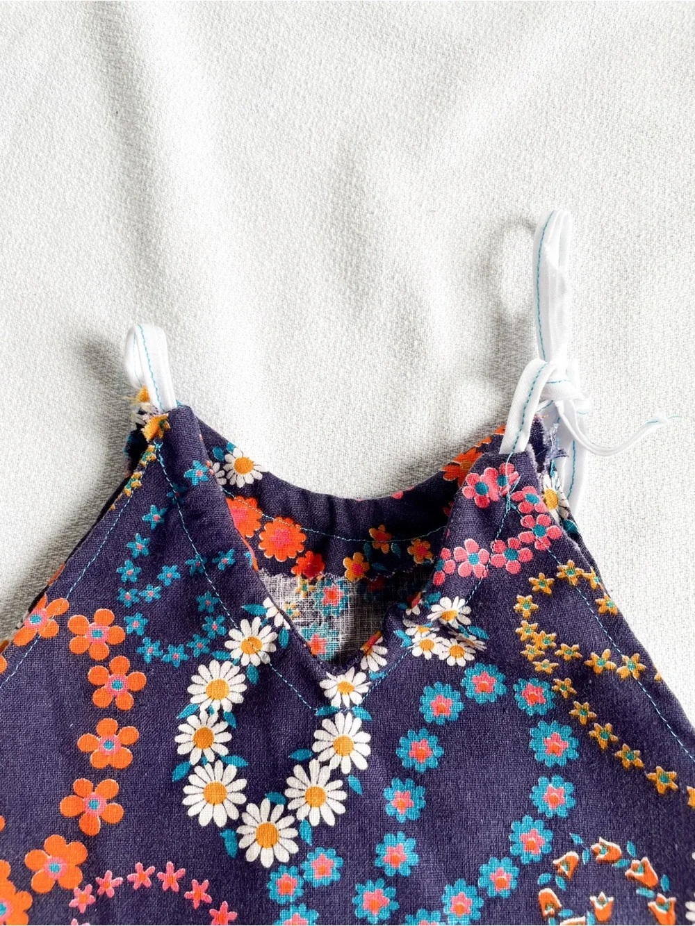 VINTAGE 60s 70s Handmade Baby Dress Strappy Plum Purple Paisley Floral Daisy